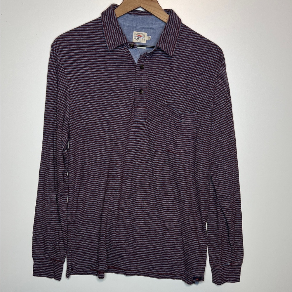 Faherty brand luxe Heather striped long sleeve Polo Medium